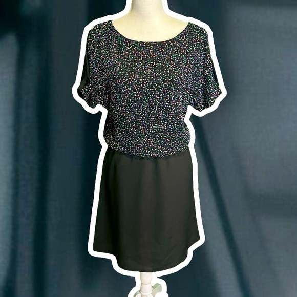 NWT MM Couture By Miss Me Black Multi-Colored Sequined Bodice Mini Dress Size S - Picture 1 of 11